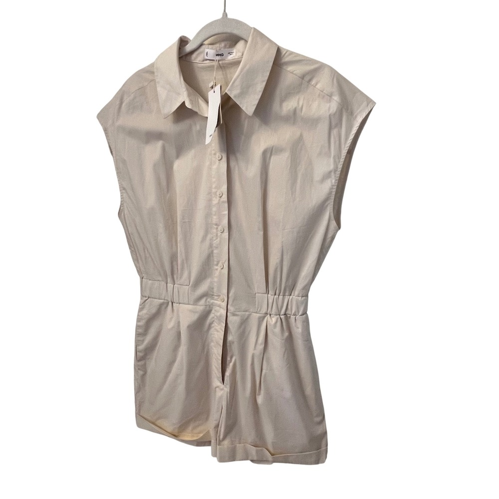 Mango MNG NWT Cotton Sleeveless Button Front Romper. Beige. Womens Medium